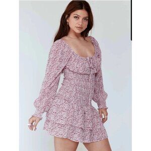 Princess Polly Carrillo Mini Dress Size 8 Red Floral Milkmaid Romantic Coquette